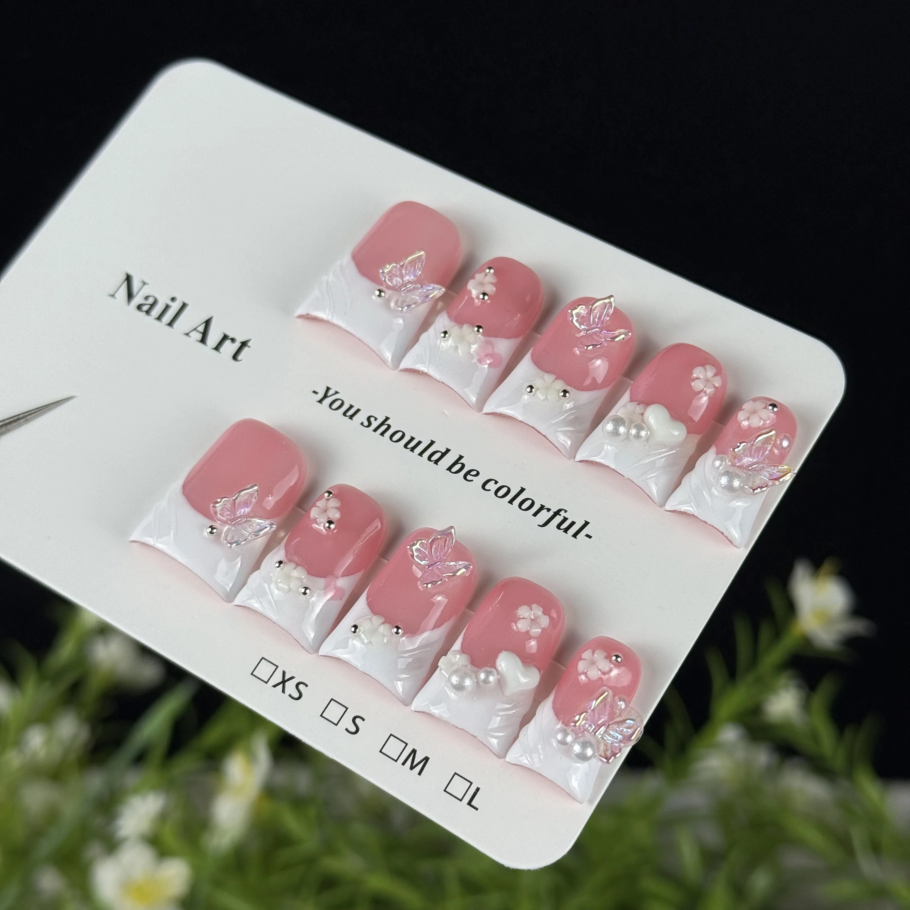 10pcs high-end Pink girl style, hand-painted carved, three-dimensional butterfly, heart, fine sparkling dot diamond handmade fak