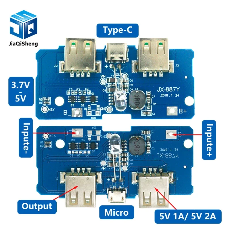 18650 Dual Micro USB 3.7V to 5V 2A Boost Mobile Power Bank DIY 18650 Lithium Battery Charger PCB Board Step Up Module With Led