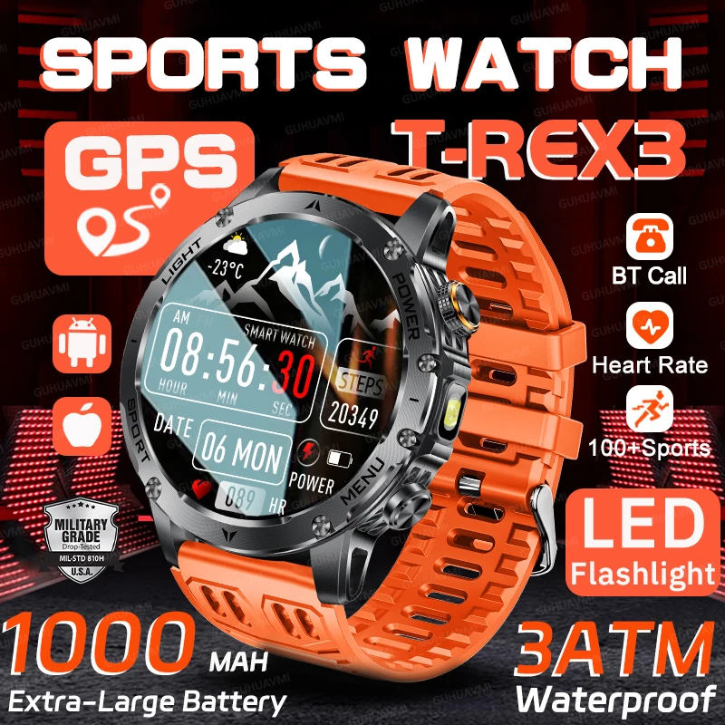 

Новые уличные GPS Смарт-часы для мужчин 1000 мАч аккумулятор большой емкости фонарик HD Bluetooth вызов IP68 водонепроницаемые спортивные часы для фитнеса