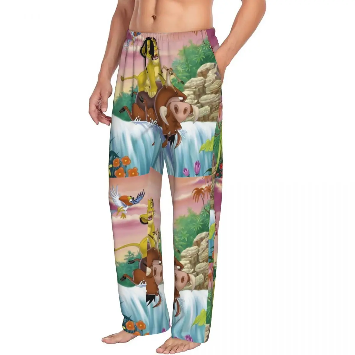 Custom Italian Animated Television Lion King Simba Pajama Pants Men's Sleepwear Lounge Sleep Bottoms Stretch with Pockets