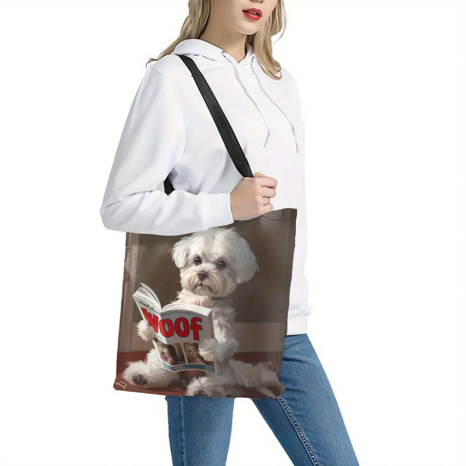 Shopping Bags Canvas Printing Large High Quality Reusable Travel Handbag Humorous Pattern Shoulder Pouch