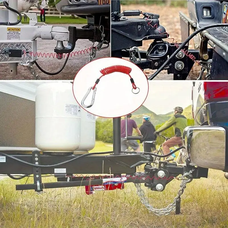

Breakaway Trailer Cable RV Stainless Steel Spring Towing Coiled Wire Heavy Duty Steel Wire Extend To 6ft Coiled Safety Cables