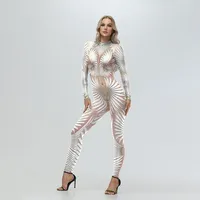 Halloween Women Jumpsuits Sequin Lace Print Sexy Zentai Bodysuit Carnival Party Catsuit Show Performance Costume Lady Bodysuit