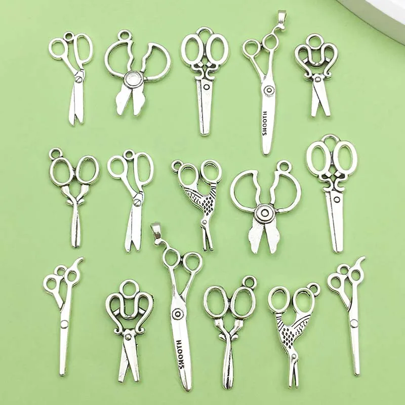 16pcs Zinc Alloy Antique Silvery Sewing Tool Charms Mini Scissor Pendants  for DIY Bracelet Necklace Jewelry Making