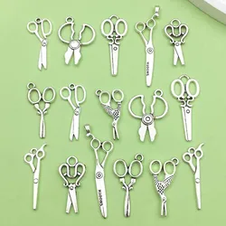 16pcs Zinc Alloy Antique Silvery Sewing Tool Charms Mini Scissor Pendants  for DIY Bracelet Necklace Jewelry Making