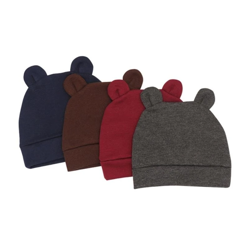 M76C Gorro con orejas oso bonito para bebé 0 a 3 meses, gorro algodón suave, gorro para bebé