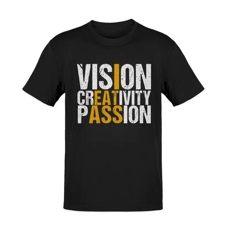 

Vision Creativity Passion T-Shirt Motivational Quote Graphic Tee Minimalist Unisex Top for Work, Teamwear or Gift Idea S-3XL