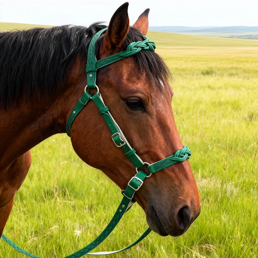 بو الجلود الخيول Bridle Halters مريحة حماية جلد الحصان الحصان رين تسخير قابل للتعديل دائم الحصان رئيس الستار