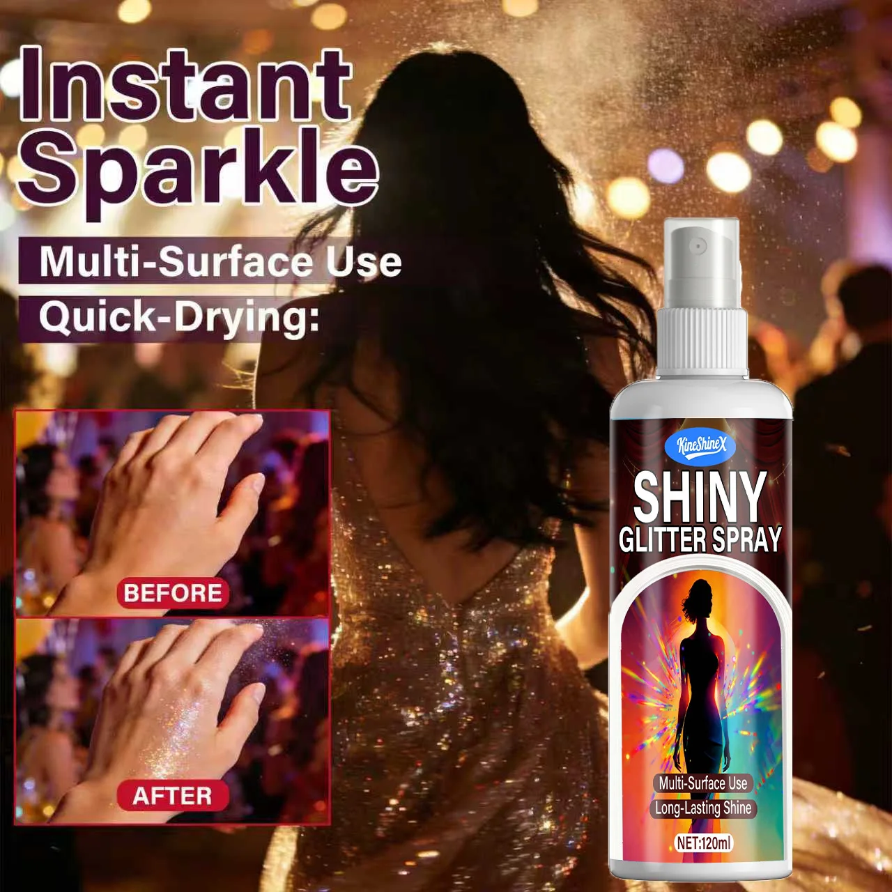 120ml High Gloss Glitter Spray Shiny Sparkling Effect for Body Hair Clothes - Multi-use Sparkle Spray Multi-purpose
