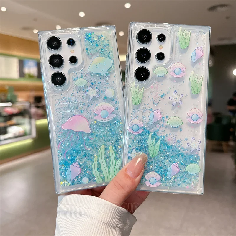 Luminous Butterfly For Samsung Galaxy A15 A25 A35 A55 A14 A24 A34 A54 A13 A23 A33 A73 Case Shiny Liquid Quicksands Glitter Cover