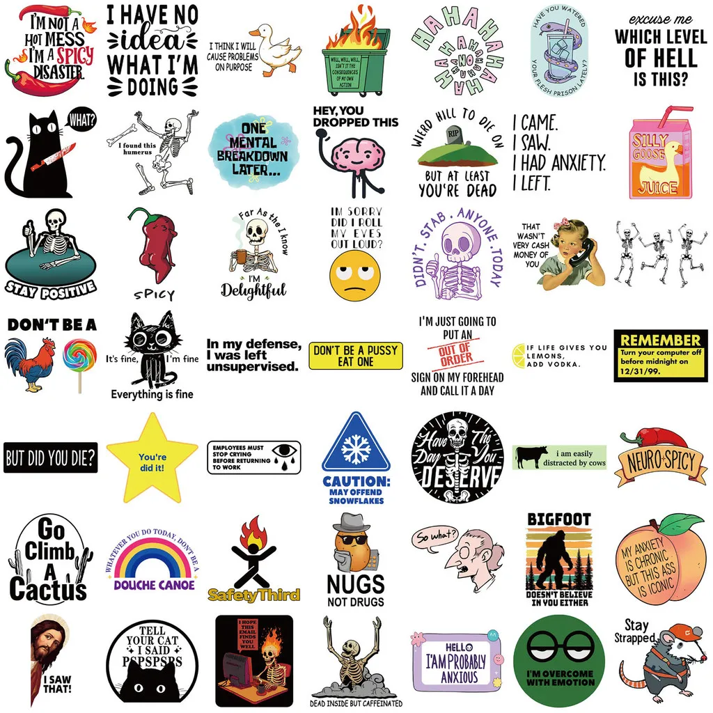 50 Buah Stiker Grafiti MEME Snarky Kartun untuk Stiker Kotak Pensil Akun Tangan Sepeda