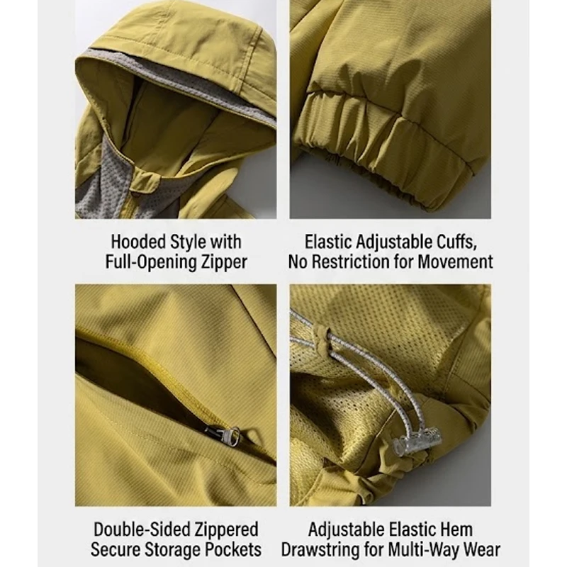 Unisex Wasserdichte Kapuzenjacke – Atmungsaktiv & Winddicht, Urban-Light Outdoor-Design mit Verstellbarem Saum für Wandern und Trekking – Detail 3