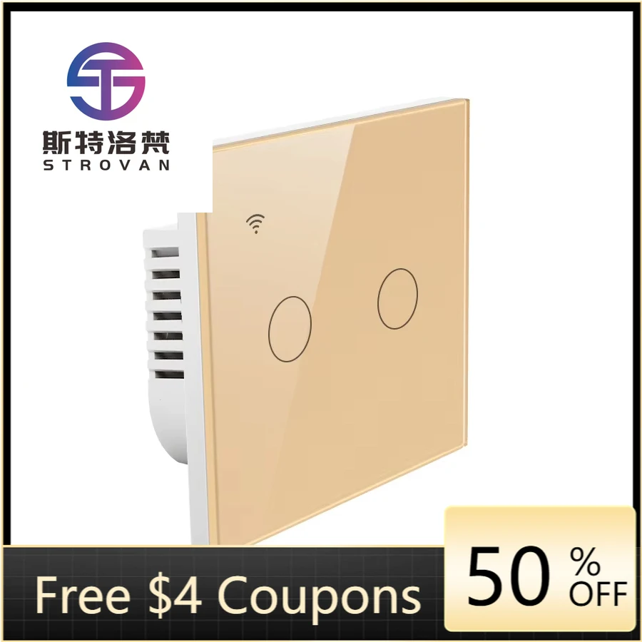STLF 2 Gang Eu Standard Smart Wifi Wall Light Touch Switch Tuya Smart Home Switch Work With Google Alexa