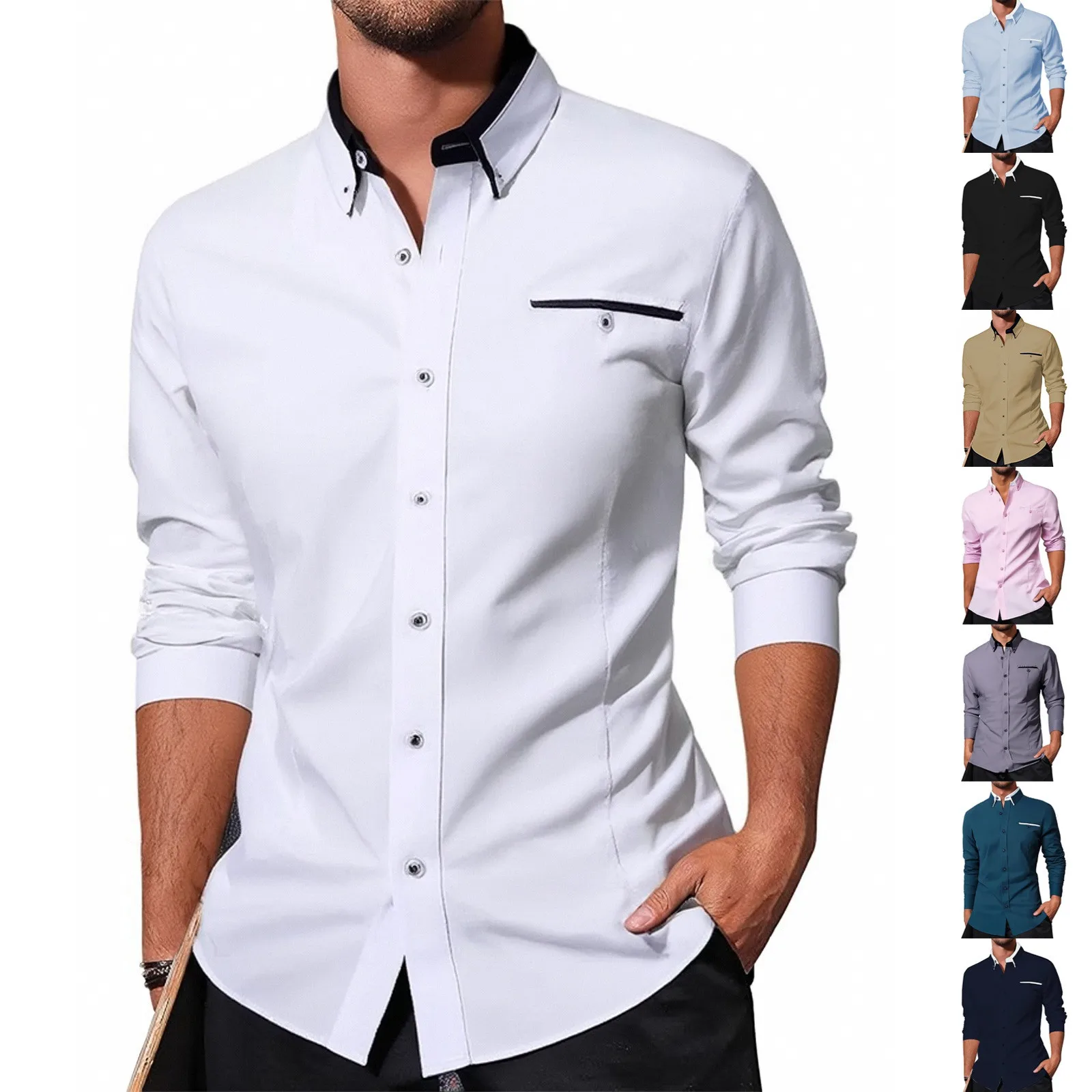 Men's Casual Long Sleeve Shirt With Pocket Stylish Everyday Wear Lightweight And Comfortable Option For Bussiness Work Wear