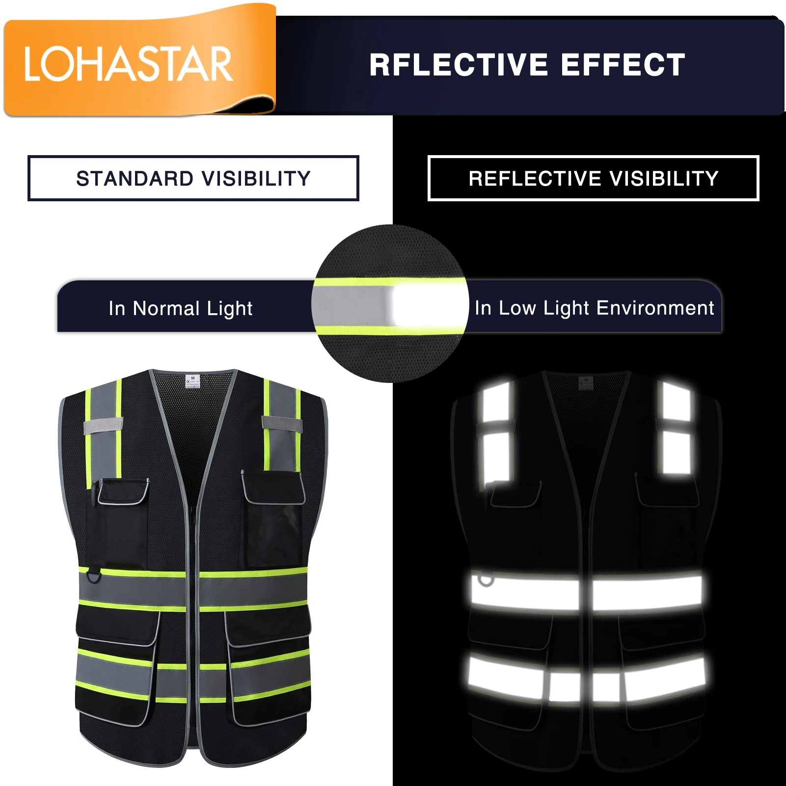 High Visibility Safety Vest for Men Women with 9 Pockets and Zipper Front Reflective Mesh Safety Work Vest Hi Vis Construction V