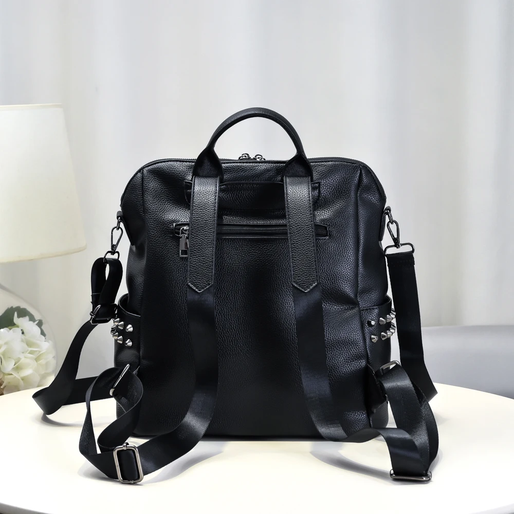 حقيبة ظهر على شكل جمجمة من SHELKSBAG للسيدات على الطراز القوطي ذات سعة كبيرة من جلد البولي يوريثان، حقائب مدرسية للسفر باللون الأسود