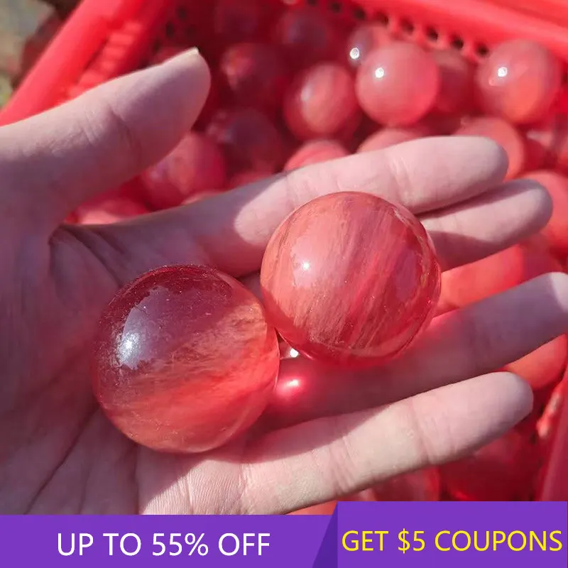 

40-50mm Natural Red Smelting Stone Quartz Crystal Sphere W/ Stand Healing Gemstone Mineral Rock Home Fengshui Ball Decor Gift