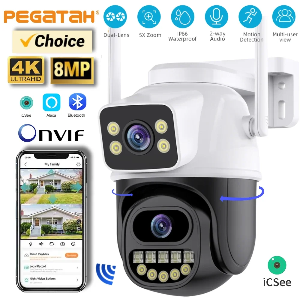 

4K 8MP WiFi IP Camera PTZ Surveillance Camera Dual Lens Outdoor Waterproof Security Zoom Human Detect Auto Tracking Night Vision