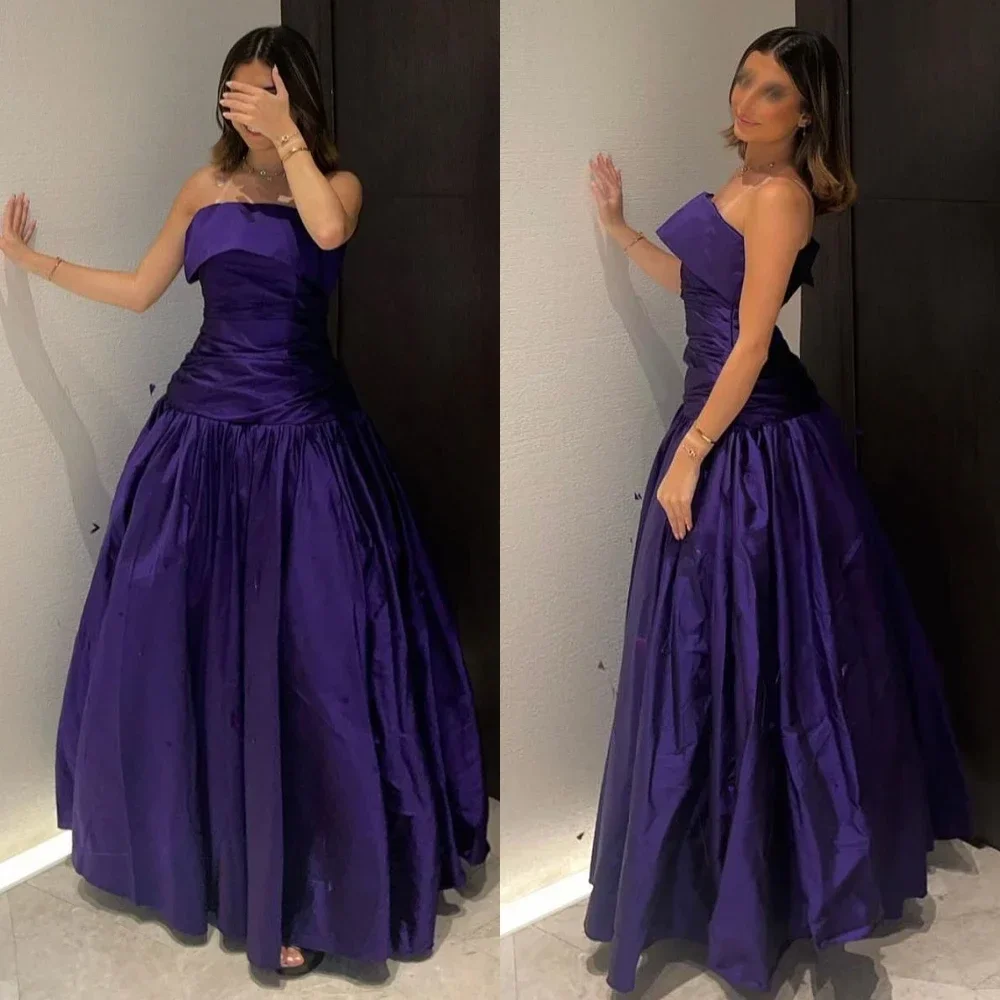 

Customized Women Prom Sexy Casual Strapless A-line Floor Length Dress Formal Ocassion Gown Pleat Black Girl Es Evening Dress