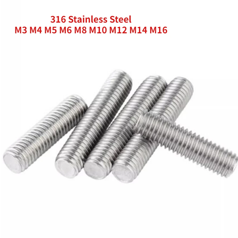 M3 M4 M5 M6 M8 M10 M12 M14 M16 316 Stainless Steel Full Thread Bar Bolt Wire Threaded Rod Stud Tooth Stick Length 16mm-90mm