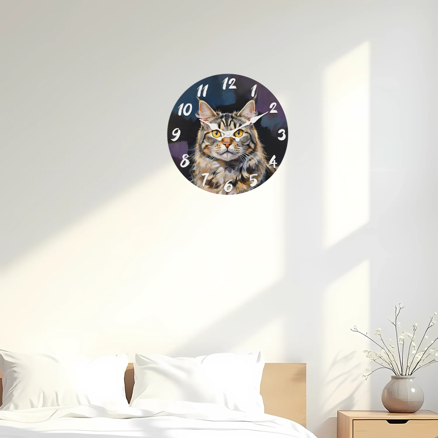 Wooden Wall Clock with Cat Pattern, 10-16inch Silent Wall Clocks, Aa Battery Powered, Suitable for Living Room, Bedroom, Office, (Battery Not Included), Mother's Day, Easter, April Fool's Day