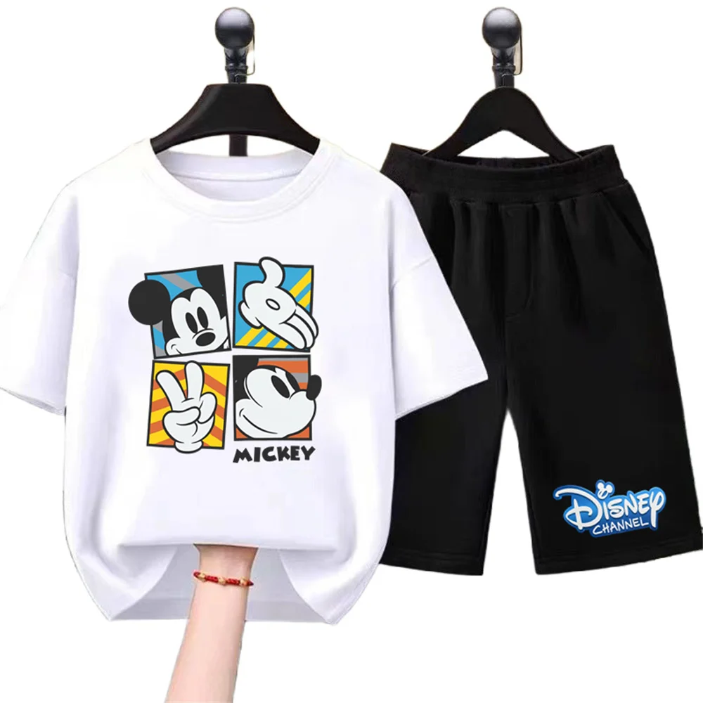 

Disney Cartoon Anime Mickey Print Design O-neck Soft Short Sleeved Loose Shorts Children's Boys and Girls Summer Set