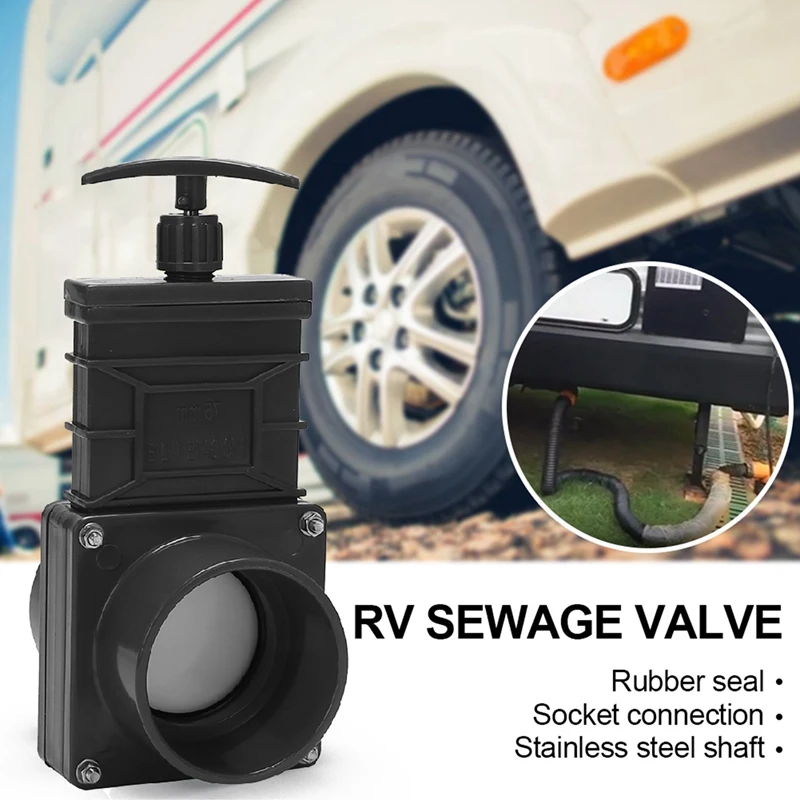 

RV Knife Water Gate Valve, Durable Flow Van Sewer Hose Plastic DN65 75Mm Exterior Home Accessories Caravan Drain