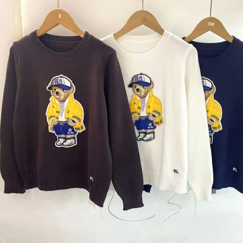 

Новый элитный модный осенний женский свитер с рисунком медведя, повседневный топ с длинными рукавами и круглым вырезом, вязаный пуловер, консервативный студент
