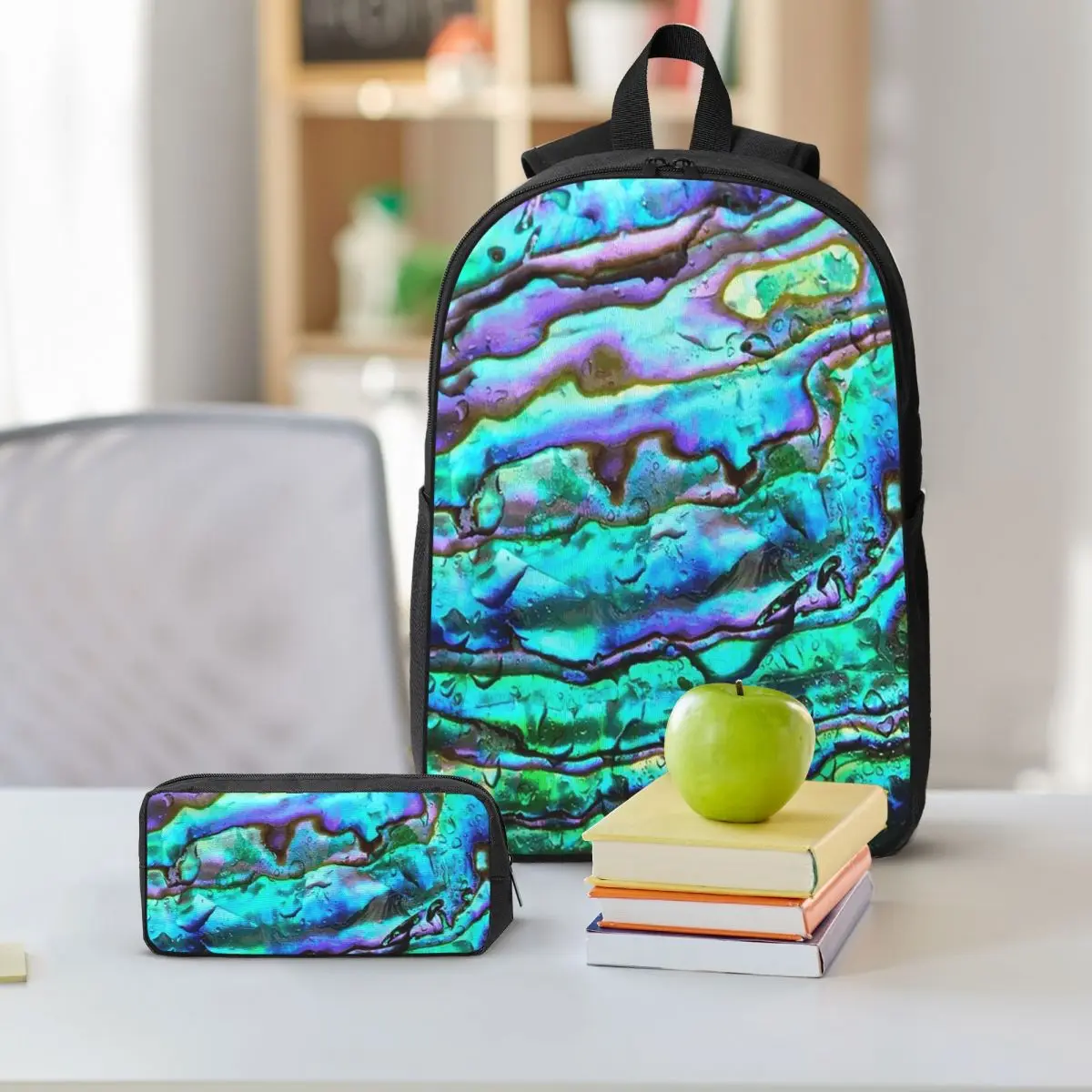 Abalone Shell Pattern Up Close Backpack Student BookBag School Bag Shoulder Bags 3ps Insulated Lunch Bag Pencil Case