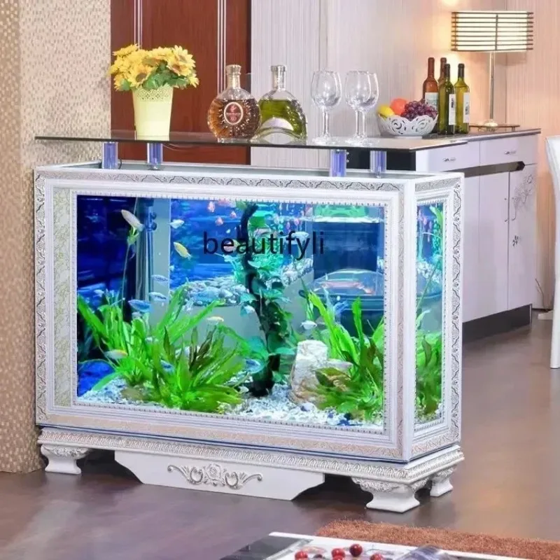 LHY26ss European-Style Rectangular Screen Partition Aquarium Medium and Large Floor Glass Living Room Free Aquarium
