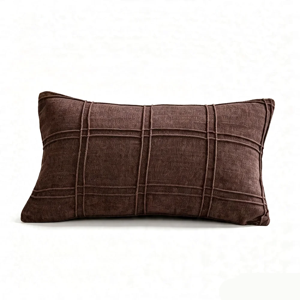 Luxurious Dark Chocolate Pillow Case Home Vintage Creped Woven Checks Square Sofa Cushion Cover Bedding 1 Piece Pack
