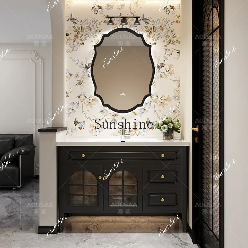 مجموعة خزانة حوض غسيل الحمام الفرنسية الرجعية مع أرجل أرضية من النوع FT #6