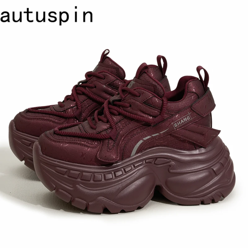 

AUTUSPIN Women’s Chunky Platform Sneakers 8cm Hidden Wedge Heel Winter Casual Shoes for Woman 2025 Fashion Comfortable Trainers