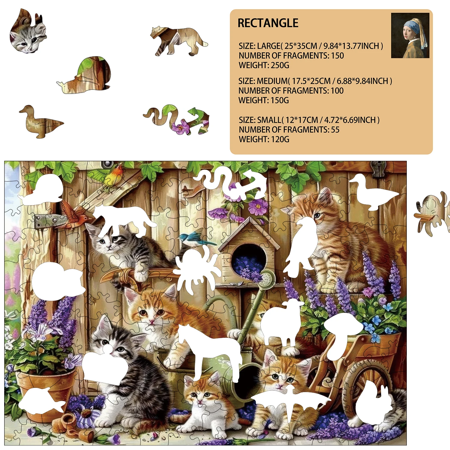木製ジグソーパズル-庭の猫のシーン-動物の形のピース-大人-子供向け教育玩具-頭の体操-ギフト-ホームデコレーション