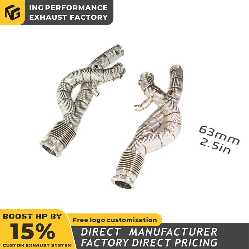 

Новая выхлопная система ING с равнодлинными даунпайпами для Lamborghini Revuelto с теплозащитным экраном и конвертером