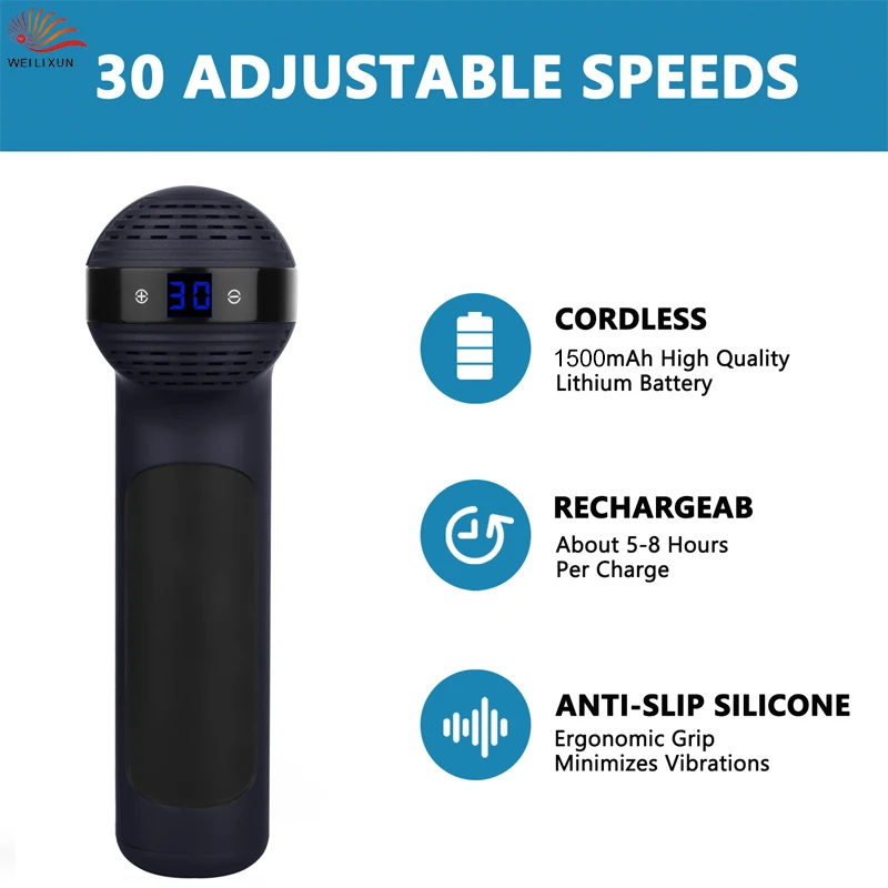 المحمولة اللاسلكية الأنسجة العميقة اللفافة العضلات الاسترخاء تدليك بندقية الاهتزاز قرع متعدد السرعات قابل للتعديل معدات تدليك الجسم