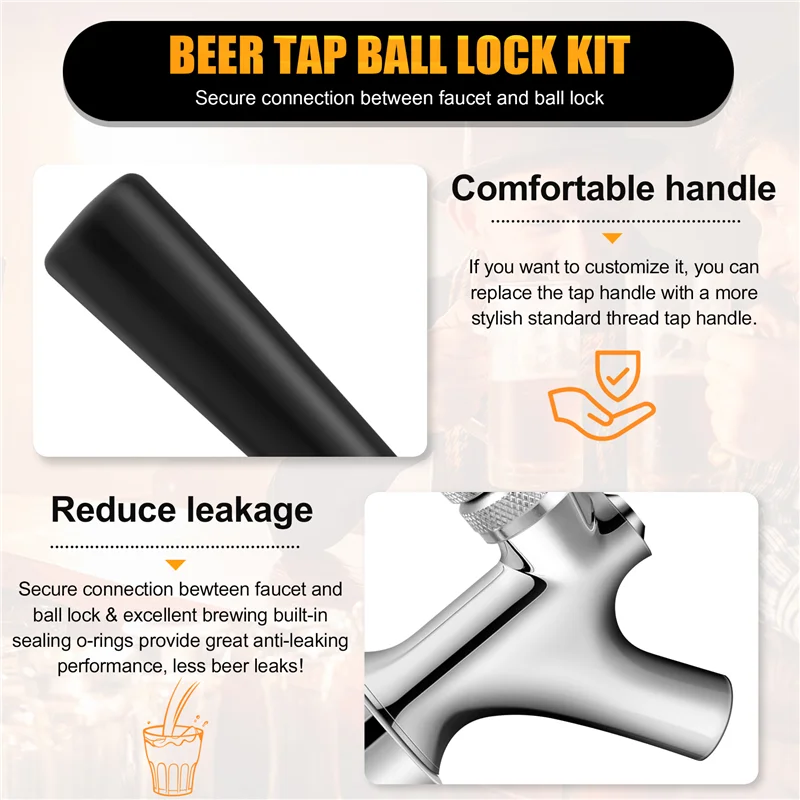 ABXF-Beer Faucet Ball Lock Kit, Homebrew Draft Beer Tap Cornelius & Corny Keg Liquid Ball Lock Picnic Party Beer Tower Set