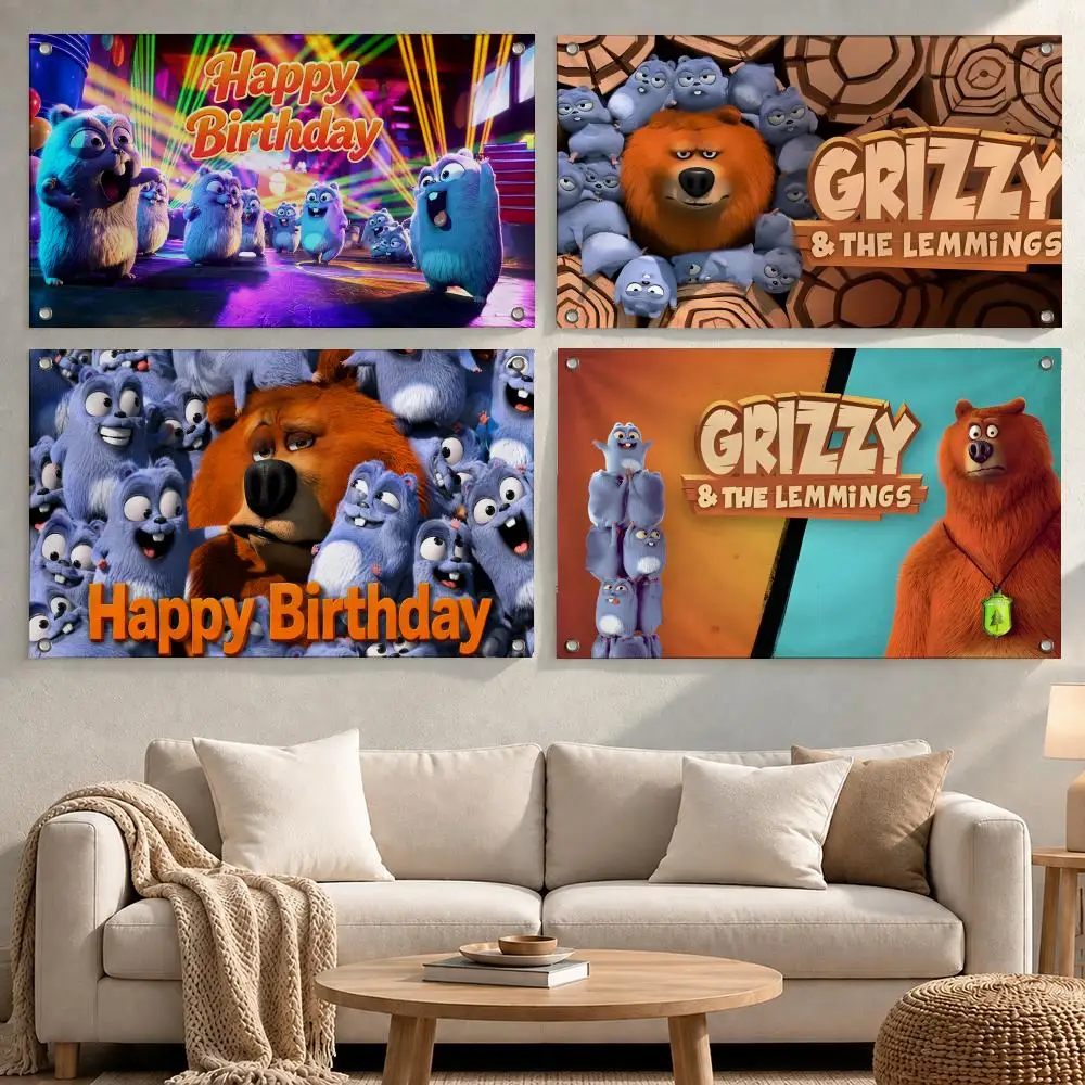 Animation Grizzy and the Lemmings Flags wall flag fabric hanging flag room decor apartment living room photo corner