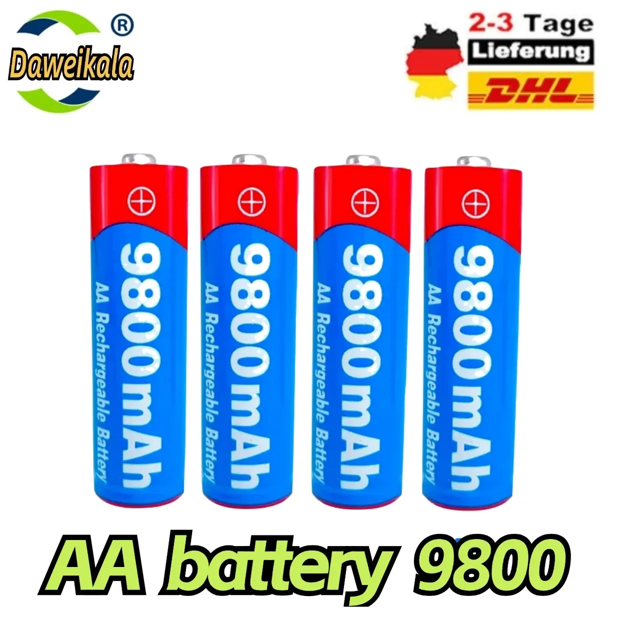 Toy alkaline rechargeable battery, 2021 mAh AA battery,9800 volts, used for LED lights,MP3, novelty 1.5, 2 to 20 units per batch
