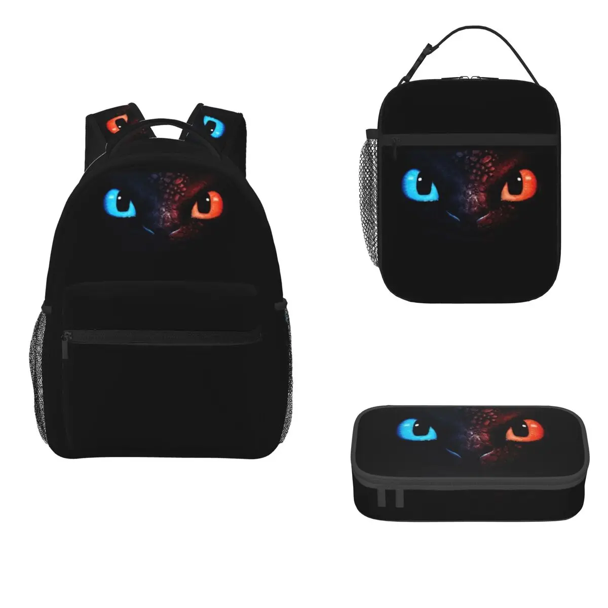 Toothless Mask Backpacks Boys Girls Bookbag Children School Bags Cartoon Kids Rucksack Lunch Bag Pen Bag Three-Piece Set