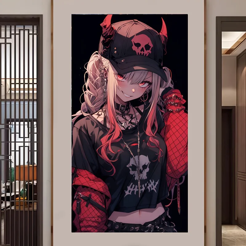 Anime Girl Frameless Canvas Art Poster, 2D Flat Print Modern Anime Wall Decor for Bedroom Living Room Kitchen, Ideal Collection