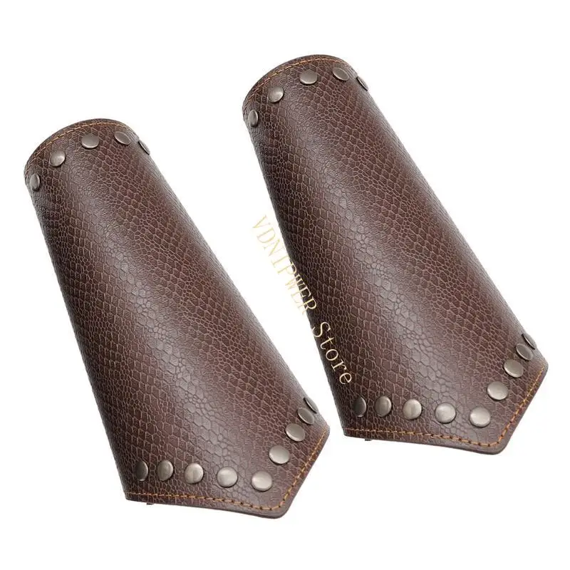 

Adults Leather Arm Guards Medieval Faux Furs Arm Bracers Armors Cosplay Armband D08E