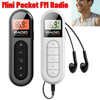 Mini Pocket FM Radio Backlight LCD Display 76-108MHZ Portable Radio Receiver 3.5mm Headphone Walkman Lavalier Radio for Meeting