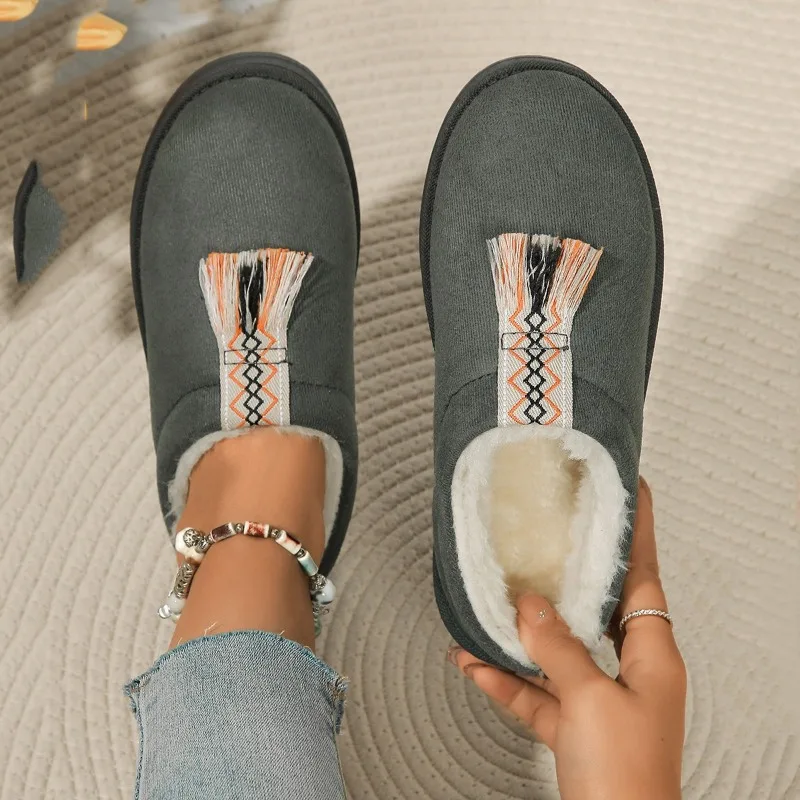 Women Flats Snow Boots Short Plush Warm Cotton Slippers Platform Shoes Casual Comfort Walking  Winter New Fad Zapatos Mujer