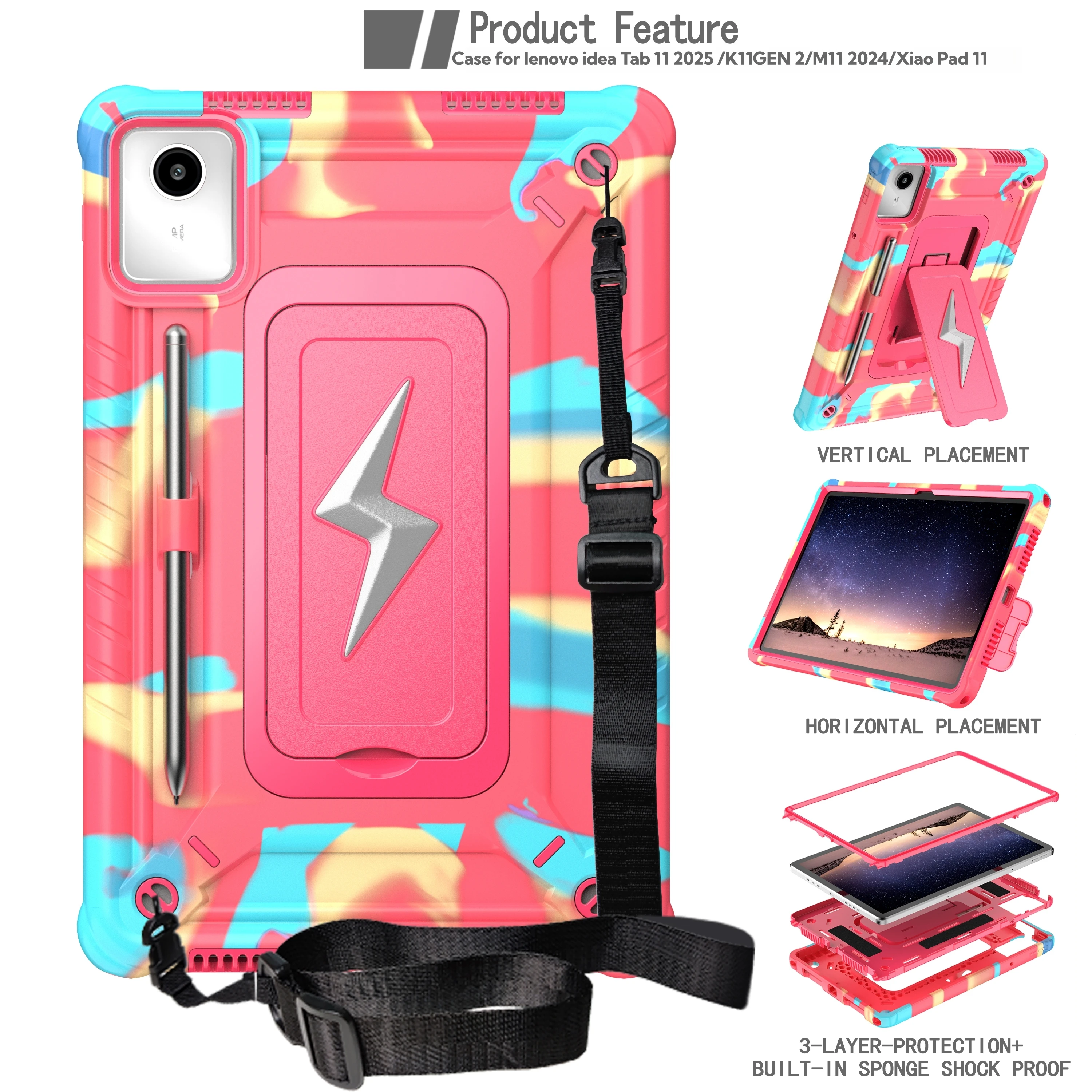 Hybrid Case for Lenovo Xiaoxin Pad 11 2025 2024 Idea Tab K11 Gen2 M11 TB335FC TB336FU TB330FU TB331FC Built-in Kickstand Cover