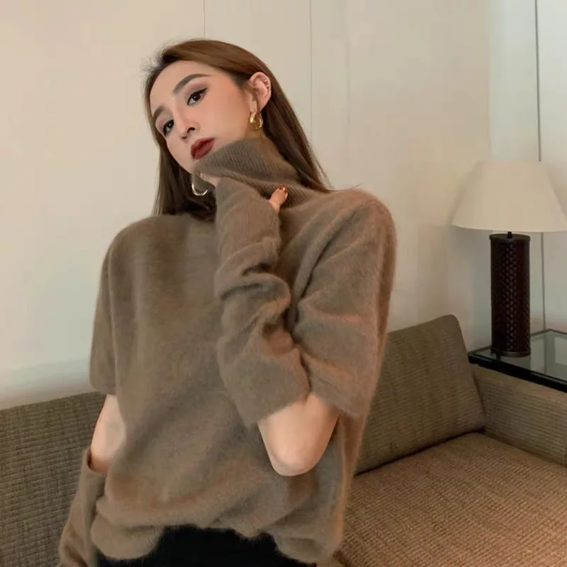 

Свитер в стиле ретро High Ne Sve Exposure Design Pure Color Long Sve Трикотажная одежда на пальцах осень-зима женский свободный крой