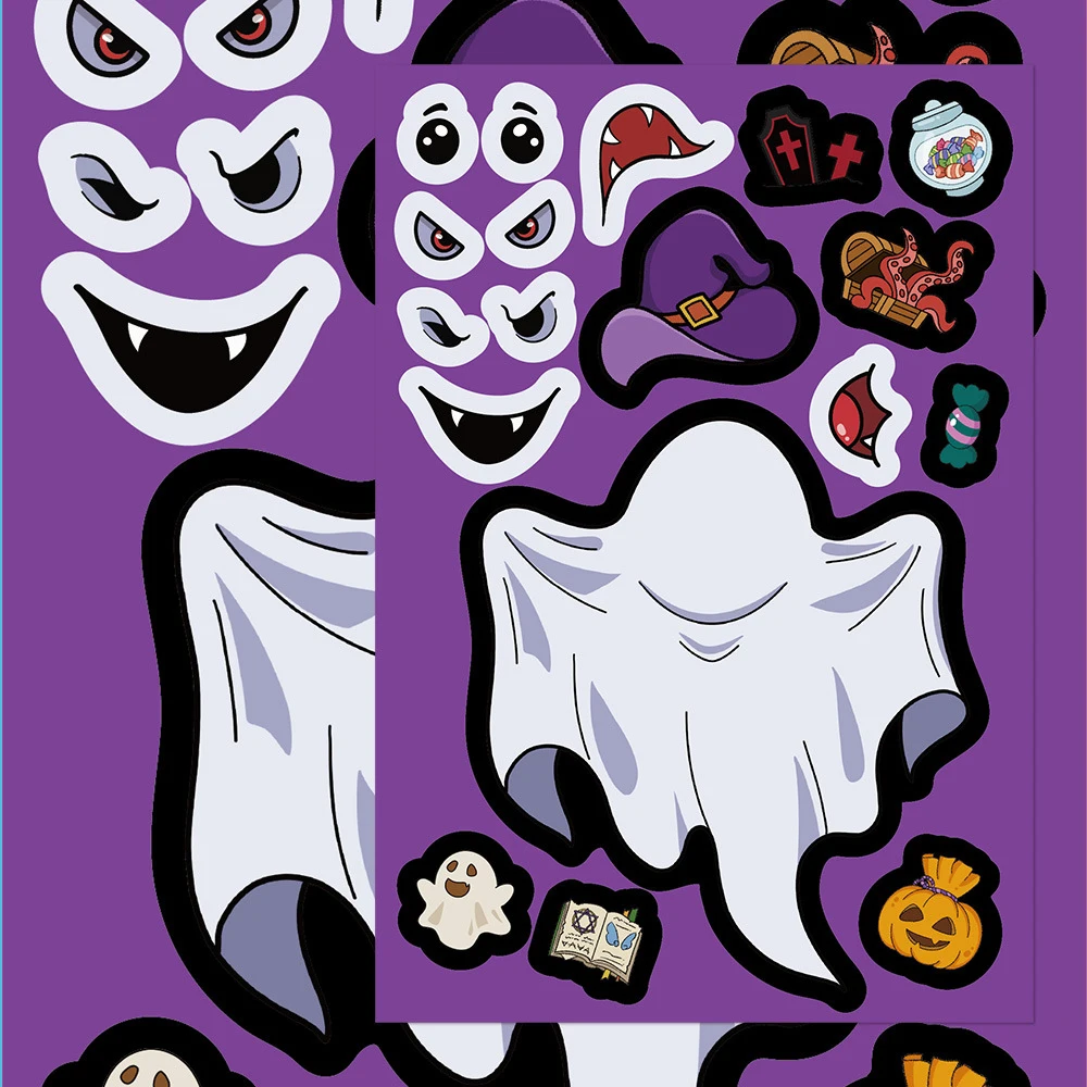 8/16Sheets Kids DIY Halloween Puzzle Sticker Witch Pumpkin Ghost Make Your Own Assemble Jigsaw Party Favors for Boys Girls