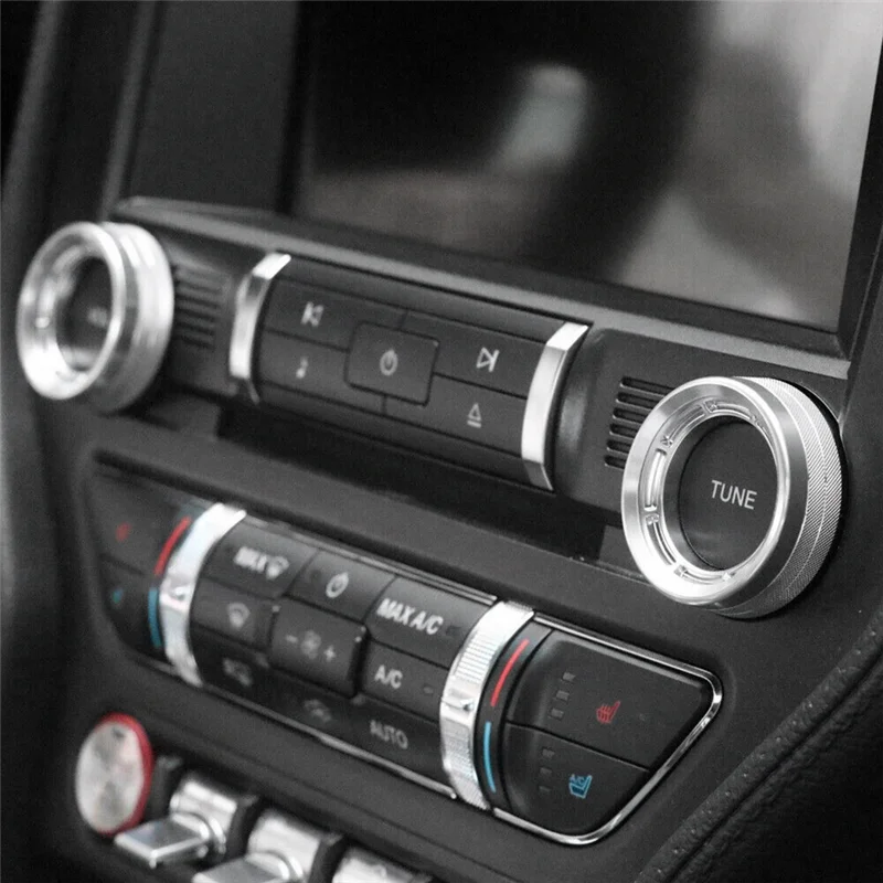 

Center Console Audio Headlight Knob Decorative Ring Interior Knob Ring Auto Accessories for Ford Mustang 15-20 SilverJAS