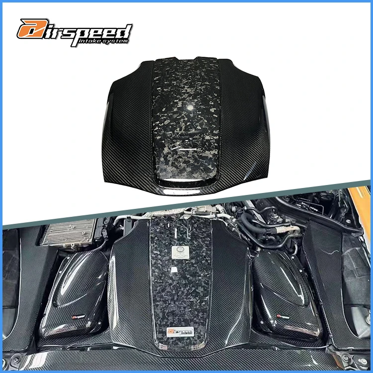

3K Twill & Forged Carbon Weave in Glossy Finish Dry Carbon Fiber Engine Cover for Mercedes BENZ AMG GT GTC GTR