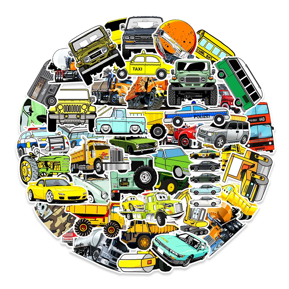 50PCS Cartoon Car Sticker Transport Graffiti iPad Luggage Helmet Guitar DIY Wall Sticker Toy Decoration